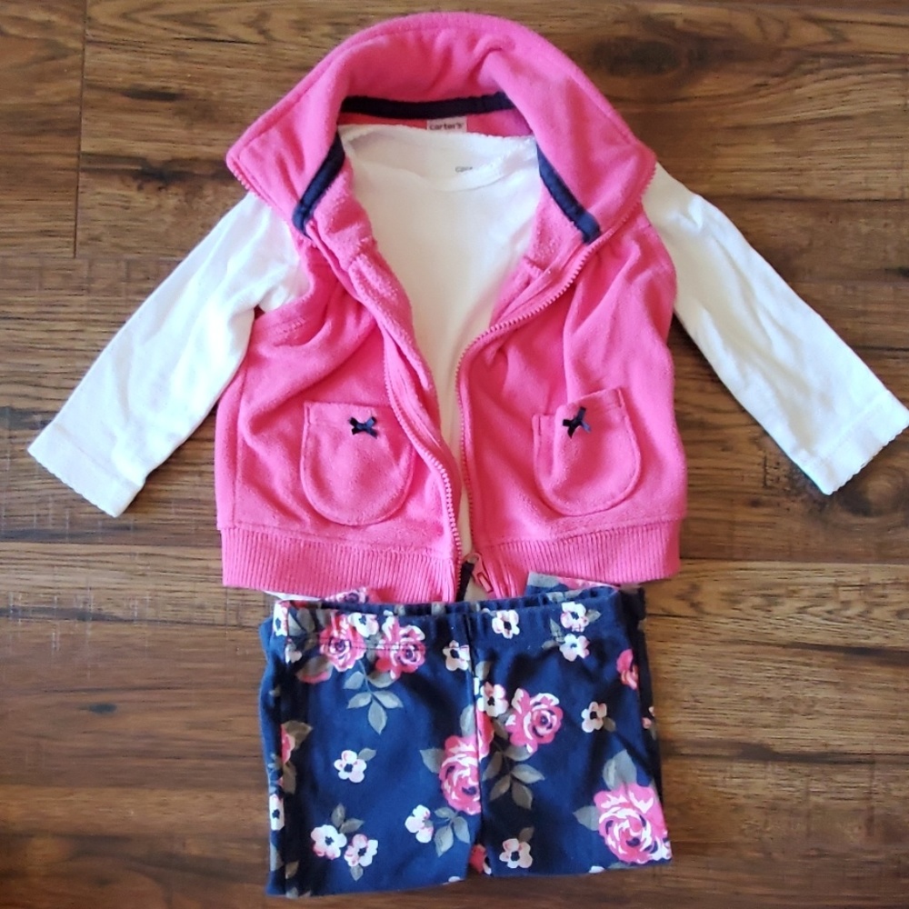Carter's Pink Vest, White Tee & Navy Floral Shorts Set